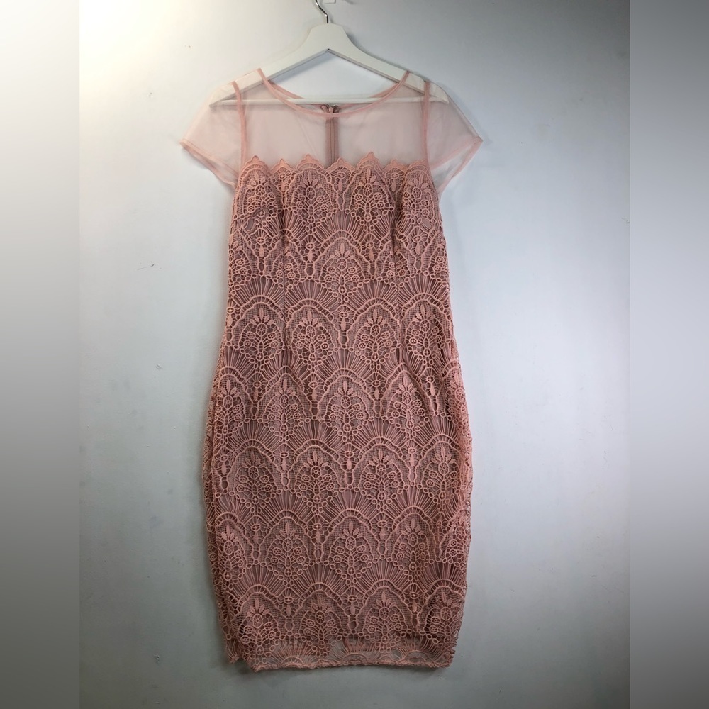 Adrianna Papell Pink Lace Midi Dress